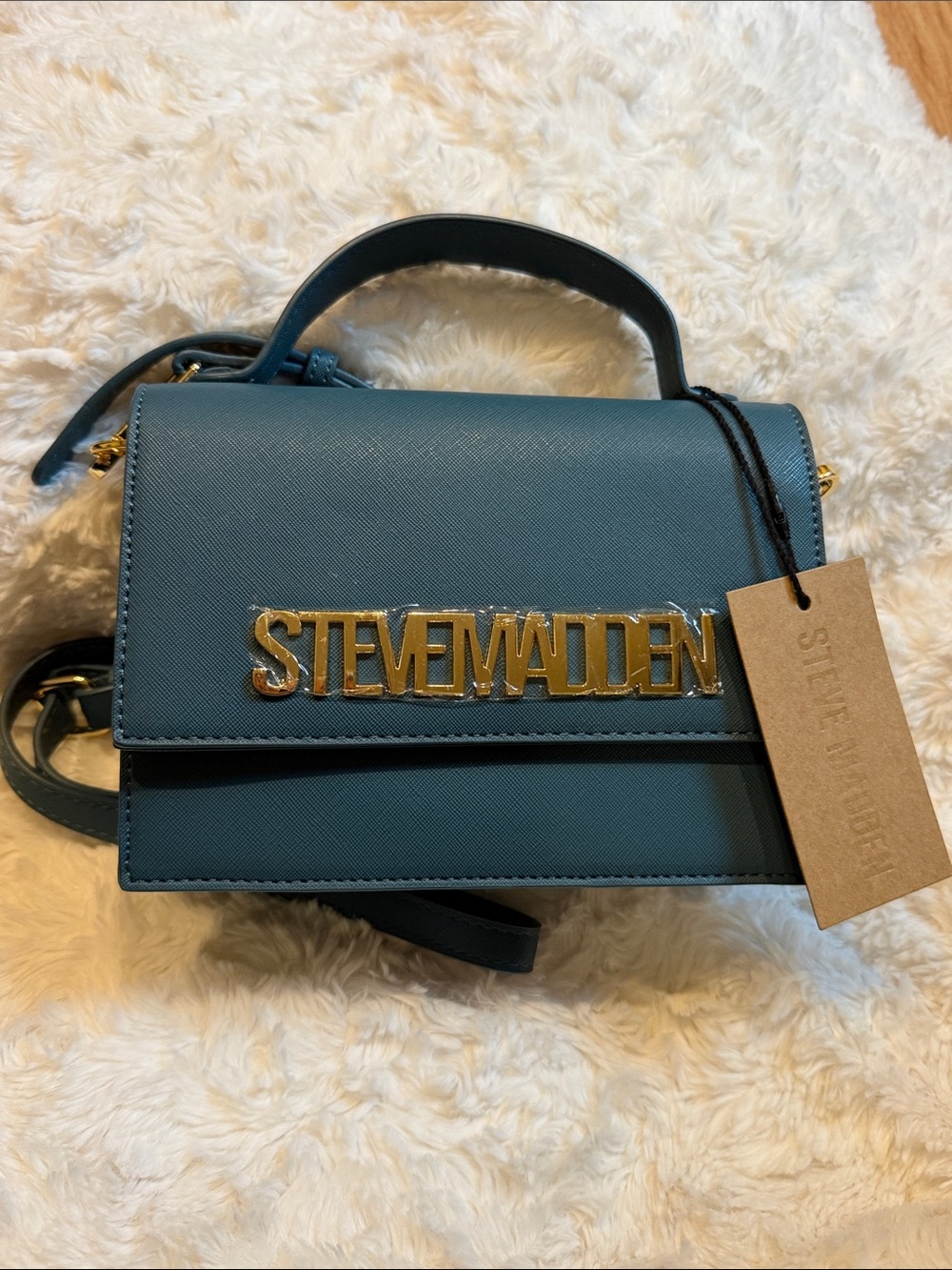 Steve Madden Teal Structured Crossbody with Gold Logo